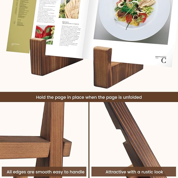 Cookbook Stand for Kitchen, Natural Wooden Cookbook Holder for Kitchen Counter,Rustic Cookbook Holder Stand(8.8inch)