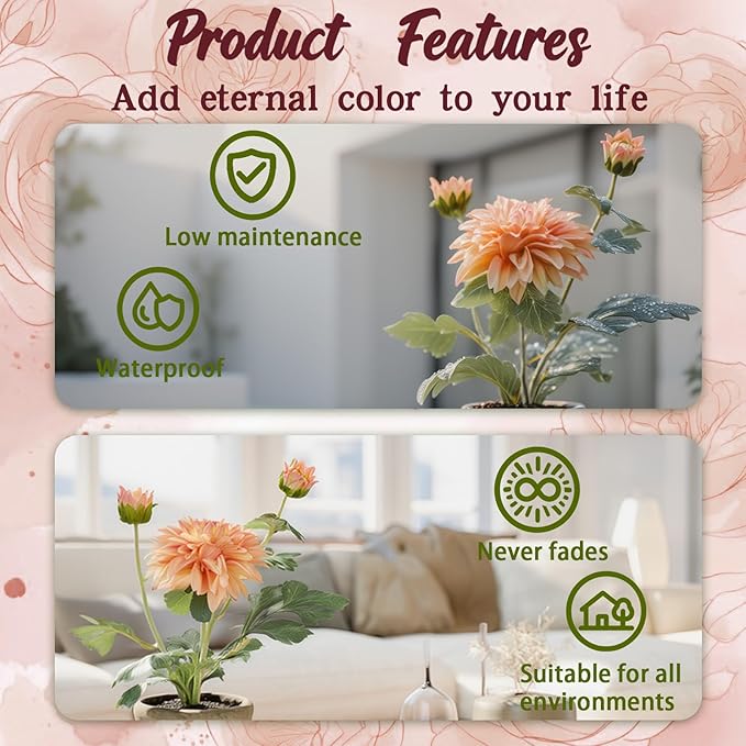 Champagne Dahlia Flowers Fake Silk Mums Flower Artificial Chrysanthemum Flowers Faux Flowers for Vase Mums in Pot Spring Decor Coffee Table Home Party Decoration