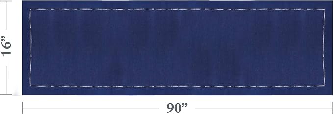 SARO LIFESTYLE Hemstitched Border Table Runner, Navy Blue, 16"x90"