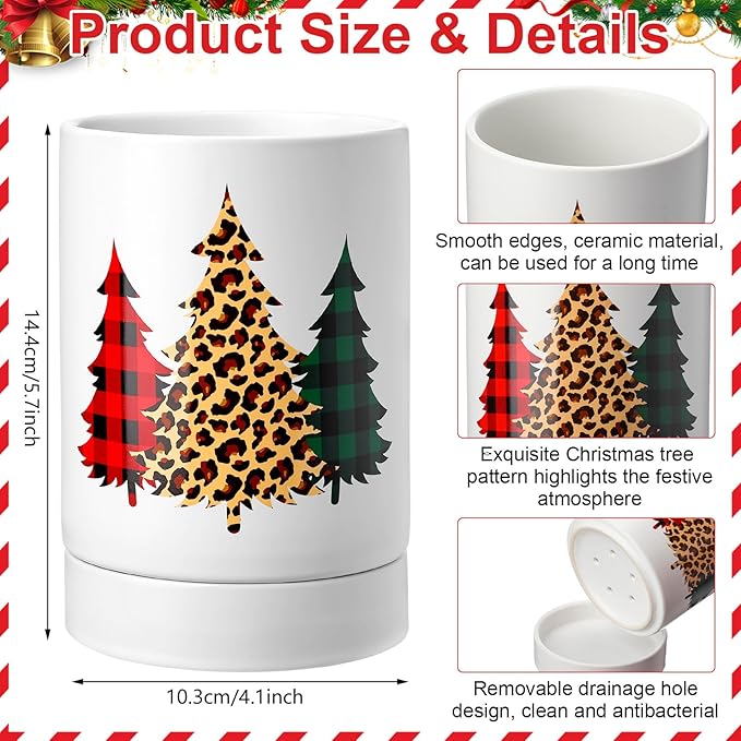 Christmas Tree Kitchen Decoration Ceramic Kitchen Utensil Holder Crock Spoon Organizer for Countertop Table Decorations Coffee Spoon Holder Jar for Cooking Tools