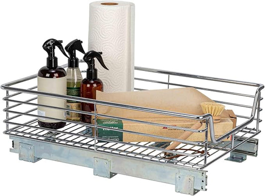 Household Essentials Chrome-Plated Steel Pull-Out Basket Organizer