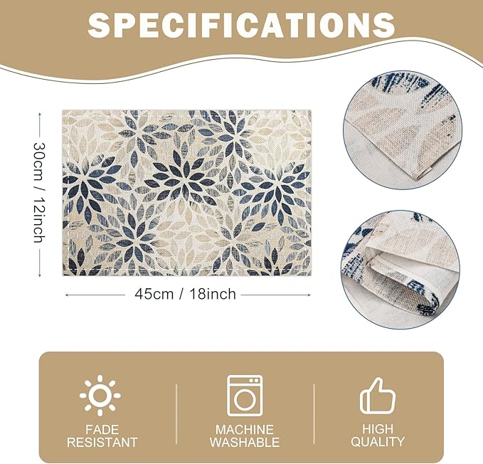 Snycler Table Runner Navy Blue Dahlia Pinnata Flower Table Runners Modern Elegant Pompon Farmhouse Geometric Table Center White Linen Decor for Home Dining Party Entrance (12x18 Inch,Set of 4)