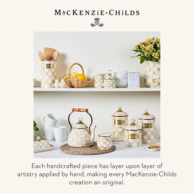 MACKENZIE-CHILDS Enamel Utensil Holder, Kitchen Utensil Holder for Countertop, Brown-and-White Mocha Check