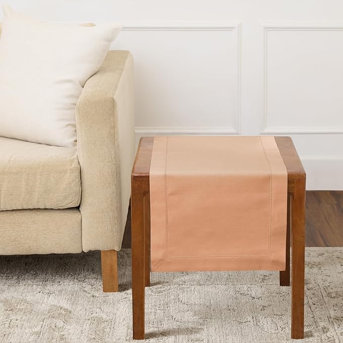 Solino Home Cotton Linen Table Runner 36 Inches - Peach Bloom Hemstitch Table Runner 14 x 36 Inch Ideal for Dresser and Coffee Tables, Spring, Summer
