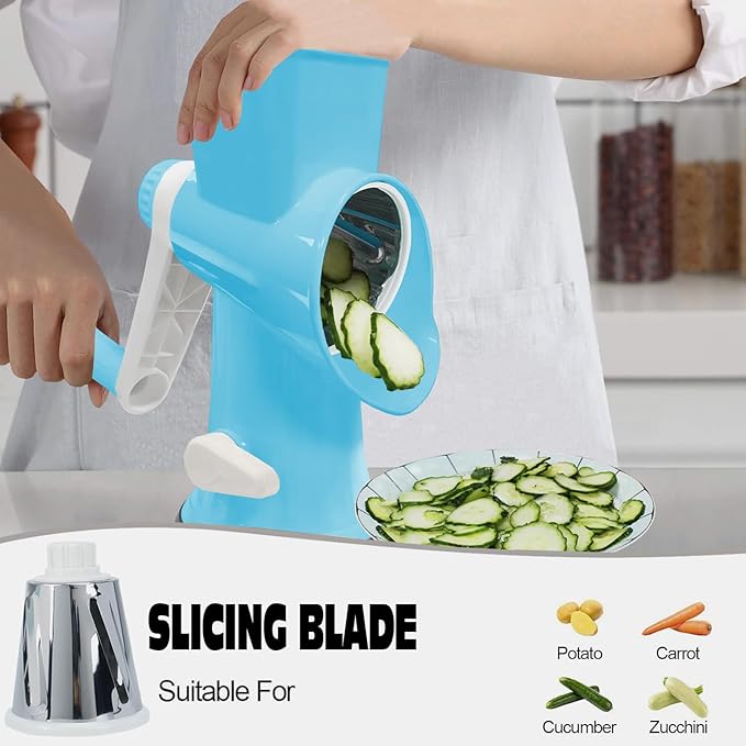 Cheese Grater with Handle,Multifunctional Rotary Cheese Grater,Kitchen Cheese Shredder Can Easily Chop Vegetables,Potatoes,Carrots,Etc.The Suction Cup is Stable and Easy to Clean (dark blue)