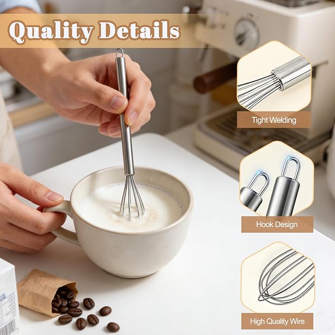 Whisks for Cooking, 3 Pack Mini Whisk for Whisking, 7"+9"+11" Tiny Stainless Steel Wire Whisk Set for Baking, Blending Eggs & Sauces, Heavy Duty Rust Proof