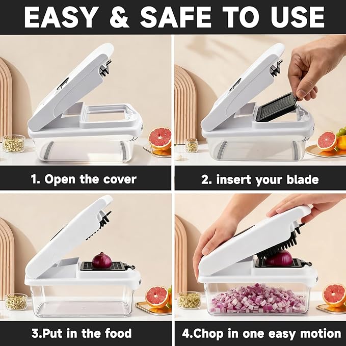 EaglestarEX Vegetable Chopper Mandoline Slicer, Food Veggie Chopper, Cheese Grater, Onion Vegetable Cutter with Container, Dicer, Kitchen Gadgets & Essentials, White/black