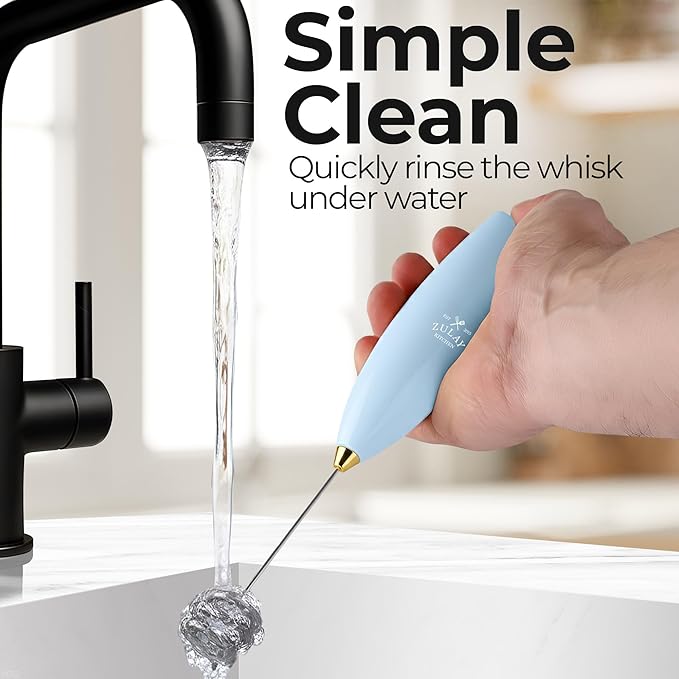 Zulay Kitchen Powerful Milk Frother Wand With Duracell Batteries - Ultra Fast Handheld Drink Mixer - Electric Whisk Foam Maker for Coffee, Lattes, Cappuccino & Matcha - Triple Whisk - Noble Lavender