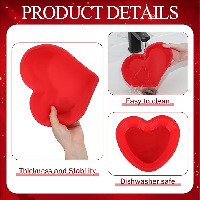 4 Pcs Heart Cake Pan Silicone Heart Cake Molds Baking Pan Nonstick Molds for Anniversary Birthday Snack Cupcake Baking (4 Inch,5.5 Inch,7.9 Inch,10.2 Inch)