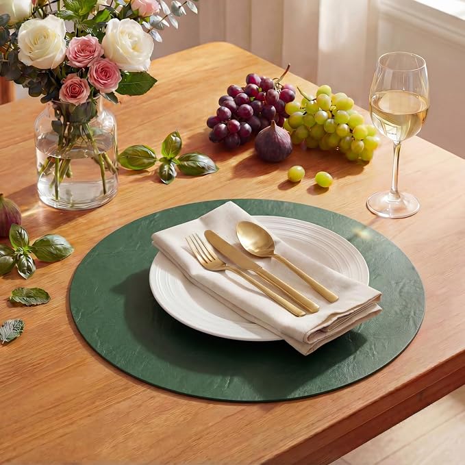 Artoid Mode Green Faux Leather Placemats Set of 4, 15 Inch Waterproof Wipeable Heat Resistant Vinyl Place Mats, Reversible Table Mats for St. Patrick's Day Dining Decor