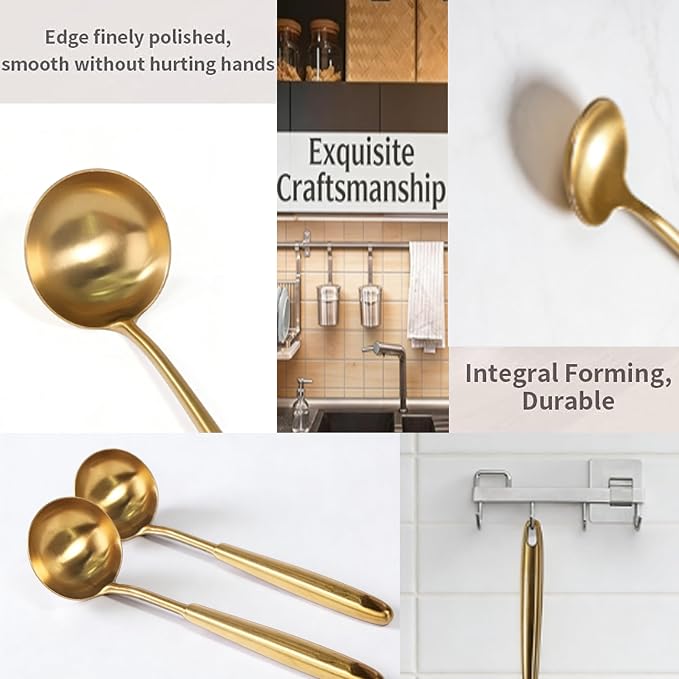 Gold Soup Ladle, 13.8 Inch 304 Stainless Steel Premium Punch Ladle & Kitchen Utensil for Serving, Stirring, Canning - Elegant Kitchen Utensil for Cooking, Sauces & Soup