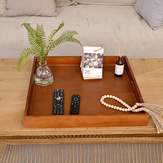 20 Inch Extra Large Square Serving Tray HeavyDuty Pine Wood Tray for Oversized Ottoman Coffee Table and Counter Giant Decorative Organizational Tray Extensive Kitchen Serveware