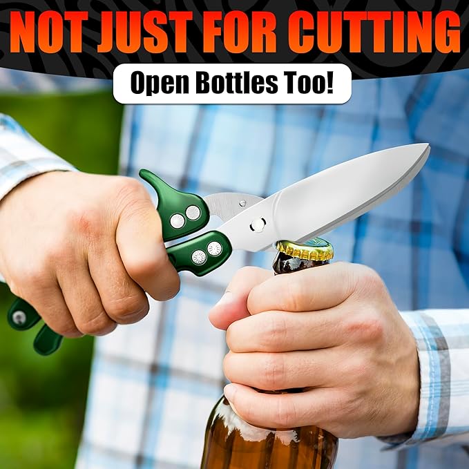 Heavy Duty Poultry Shears – Kitchen Shears Dishwasher Safe, Spring-Loaded, 3Cr14 Steel, Micro-Serrated, Separates for Easy Cleaning | Bone Scissors for Chicken, Turkey, Seafood & Fish Scale (Green)