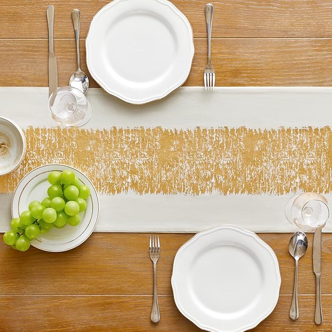 Metallic Style Table Runner, Cotton and Linen Gold Table Runners 48 inches Long,Pre-Pressed Metal Striping Process, Birthday Wedding Decorations for Home Living Room Decor(Gold, 13"x48")