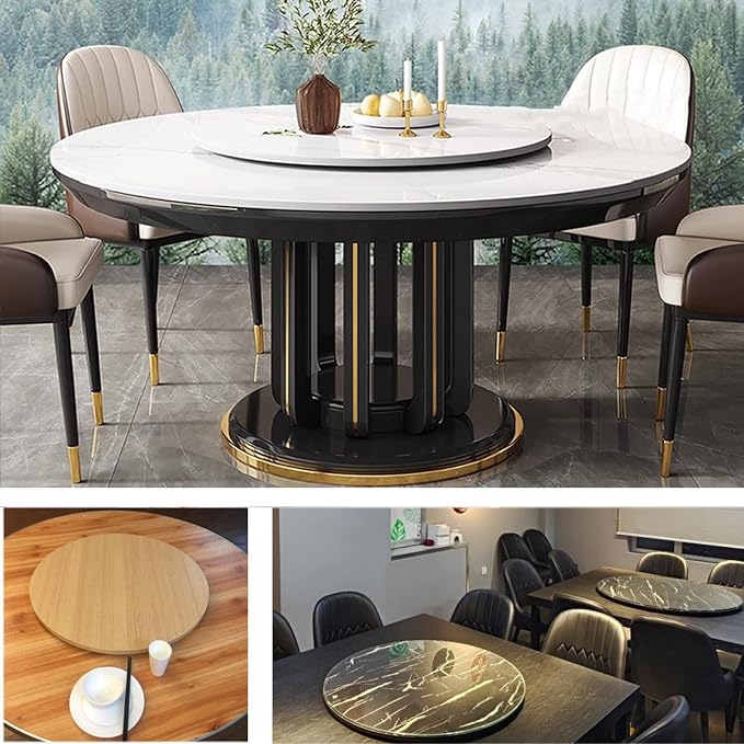 6 Colors Kitchen Wooden Lazy Susan Turntable, Round Turntable Large 50/60/70/80/90/100cm, 360° Rotating Serving Tray For Dining Table, Sturdy Wooden Rotating Serving Plate (Color : Walnut, Size : 50