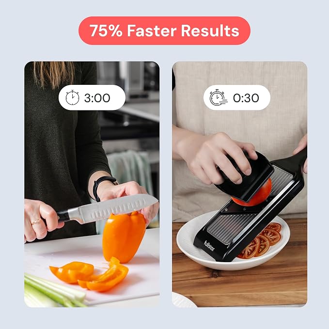 Fullstar 2-in-1 Handheld Mandoline Slicer for Kitchen - 4 Thickness Settings Vegetable Food Onion Slicer, Sharp Julienne Blade, Stainless Steel Guard, Easy to Use, Veggie Slicer & Fruit Cutter (Black)