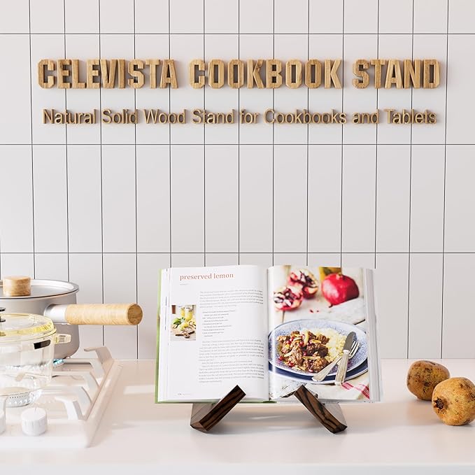 Cookbook Stand for Kitchen, Wooden Cook Book Holder, Plate Stands for Decor Display, Recipe, Counter, Photo, Gift(Rustic Brown) (6.5in-2P)