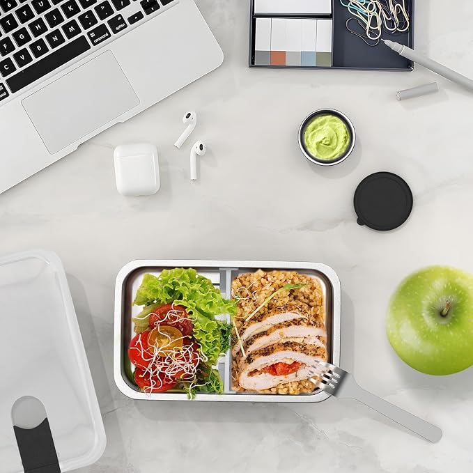 Bakpoco Stainless Steel Bento Lunch Box, 42oz Leak-Proof Metal Lunch Box Containers, Microwave-Safe, with Adjustable Divider, Convenient Lunchbox for Work, Travel