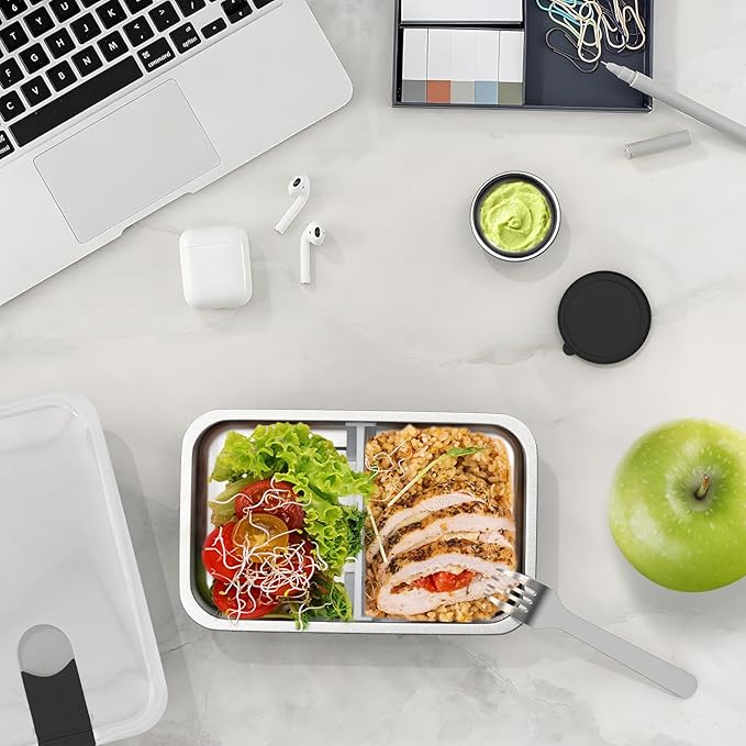 Bakpoco Stainless Steel Bento Lunch Box, 42oz Leak-Proof Metal Lunch Box Containers, Microwave-Safe, with Adjustable Divider, Convenient Lunchbox for Work, Travel