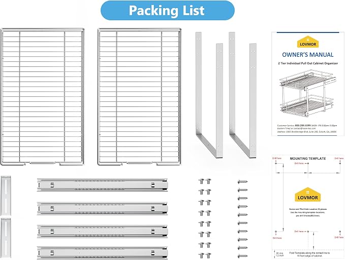 LOVMOR Individual Pull Out Cabinet Organizer, 2 Tier Cabinet Drawers Slide Out, Pots and Pans Organizer and Storage Pantry Shelf for Kitchen (20" W x 21" D)