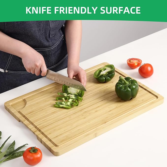 GarveeHome 20 in Large Cutting Board, Bamboo Wood Cutting Board for Kitchen with Handles and Juice Groove, Reversible Chopping Board for Meat, Cheese Board Charcuterie Serving Tray, 20 x 14 in