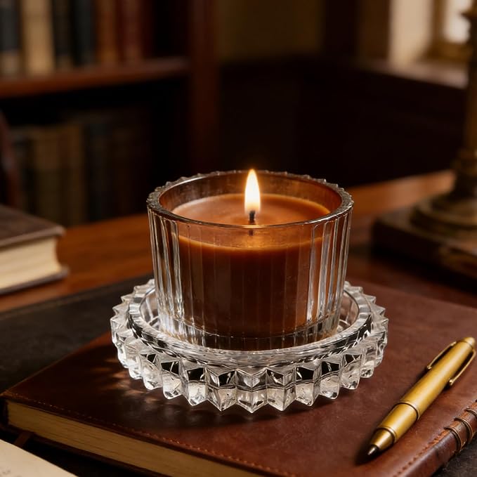 Glass Candle Holder – Modern Clear Glass Tray for Tea Lights & Votives Chic Home Decor Jewelry Holder Dish Decorative Coaster Plate Clear Candle Dish Display Accessory