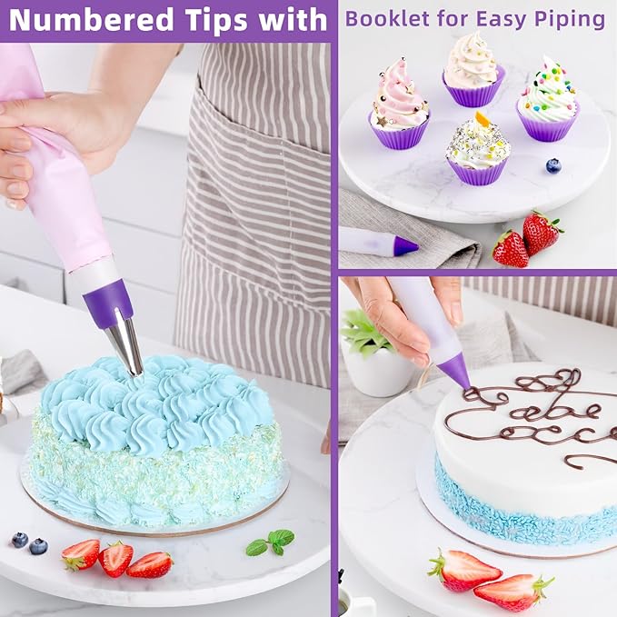 Cake Decorating Kit: Decorating Supplies Tools Kit 235 PCS Baking Accessories Include Spiping Bags and Tips Set, Piping Tips Set, Spatulas, Cake Scraper, 100 Piping Bags, Purple