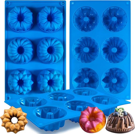 Sidosir Mini Fluted Tube Cake Pan, 6 Cavity Heritage Fluted Tube Cake Silicone Mold for Family Baking,Non Stick Fancy Design Molds for Fluted Tube Cake, Mousse Cups, Jelly