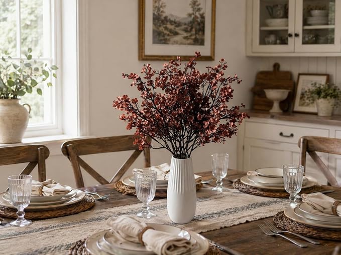 Mandy's Brown Artificial Baby’s Breath Flowers 6 Bundles Silk Gypsophila, 18.5 Inch European Style Modern Home Decor Centerpiece, Neutral Wedding Flower Arrangements