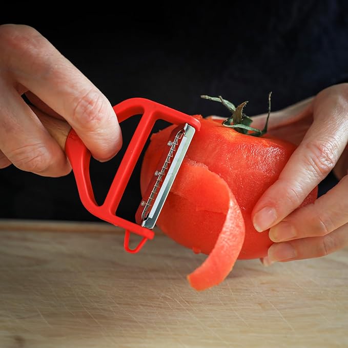 Opinel T-Duo 254621 Wooden Peeler in Red for Peeling Vegetables and Preparing Juliennes One Size