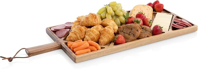 PICNIC TIME Grazing Sectioned Charcuterie Serving Board, Wooden Cheese Serving Tray, Compartment Appetizer Platter with Handle, (Acacia Wood)