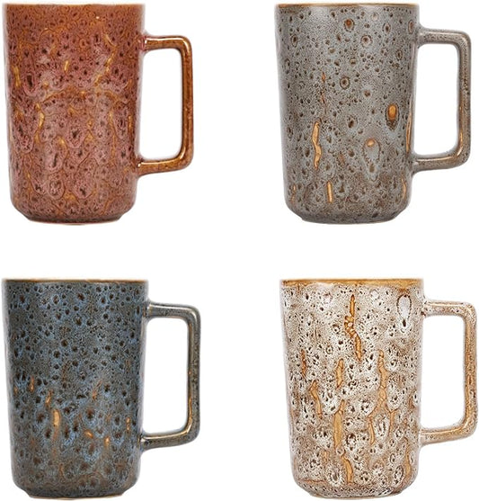 QUTREY Coffee Mugs Set of 4, Large Ceramic Coffee Mugs with Handle, Drinking Mug Cups for Latte, Tea, Cocoa, Milk, Juice, Assorted Rock Magma Patterns, 15oz