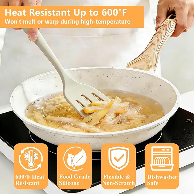 Silicone Spatula Turner Set, 600°F High Heat Resistant Spatulas for Cooking, BPA Free, Large Flexible Kitchen Utensils Flipping Eggs, Pancakes, Fish, Burgers, Dishwasher Safe (4 Pack, Khaki)