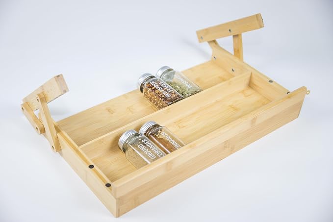 Premium Bamboo Easy Under Mounting Cabinet Spice Storage Rack designed with magnetic closure and locking mechanism