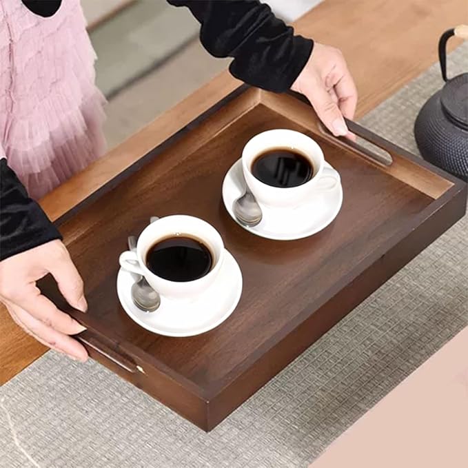 Custom Bamboo Serving Tray with Initial & Name, Personalized Breakfast Tray with Handles, Wooden Food Serving Tray for Coffee, Drinks, Home Decor Gift