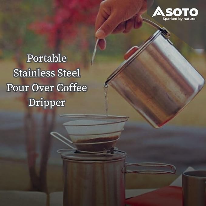 SOTO Compact Helix Coffee Maker - Portable Stainless Steel Pour Over Coffee Dripper for Travel, Camping, Bikepacking, and Home - Lightweight, Foldable, and Eco-Friendly Design