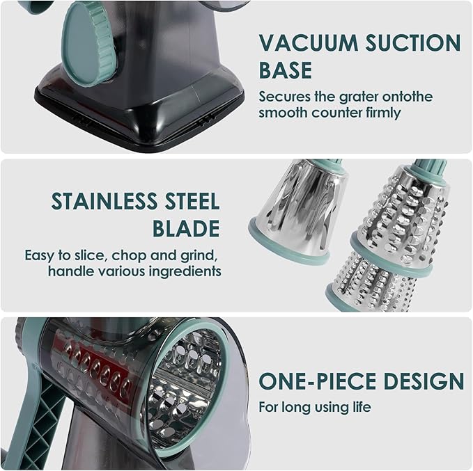 2-Pack Rotary Cheese Grater with Handle, Stainless Steel Blades, Hand Crank Vegetable Chopper for Nuts/Cabbage/Garlic, Easy Clean & Space Saving, Ideal Kitchen Gadget Gift