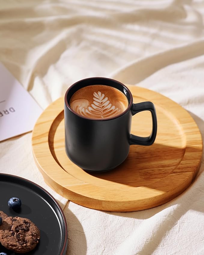 famiware Coffee Mugs Set of 6, Nebula 14oz Coffee Mugs, Ceramic Cup Set with Handle for Latte, Tea, Milk, Cappuccino, Cocoa, Matte Black