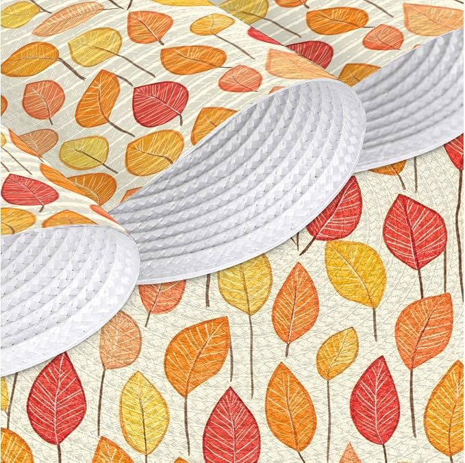 Round Placemats Set of 6, Autumn Maple Leaves Woven Placemats Mats Non-Slip Heat Resistant Washable Table Mats Round Braided Place for Farmhouse Kitchen Dining Party Decor 15in-15