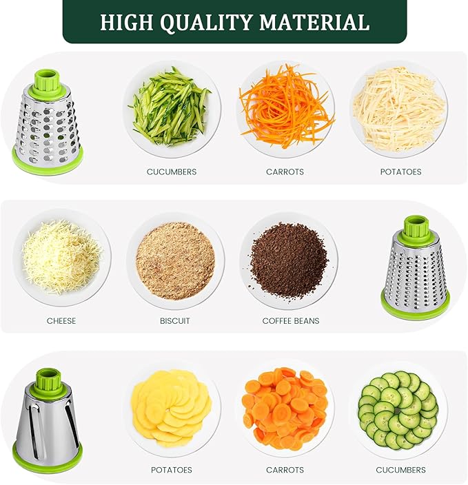 HANSGO Rotary Cheese Grater, 3 Stainless Steel Blades, Labor-Saving Handle, Strong Suction Base, for Cheese, Vegetables, Nuts, Chocolate & Fruits, Ideal for Family Meals, Salads, Pasta & Easy Cleanup