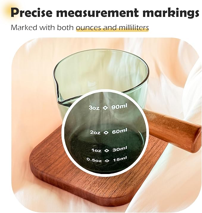 Espresso Measuring Cup with Handle, Espresso Pouring Cup, Espresso Shot Cup, 3oz Glass Measuring Cup For Coffee, Milk, Tea, Baking and Cooking (Turquoise 90ml)