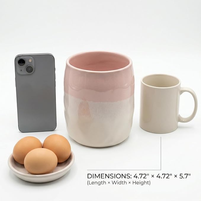 Large Ceramic Utensil Holder for Kitchen Counter, Modern Utensil Crock Organizer (Pink)