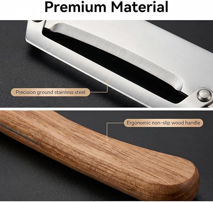 NEW Premium Vegetable Peeler with Wooden Handle and Bottle Opener: 2-in-1 Stainless Steel Kitchen Tool for Fruit Apple Potato Pumpkin Papaya (1Pcs)