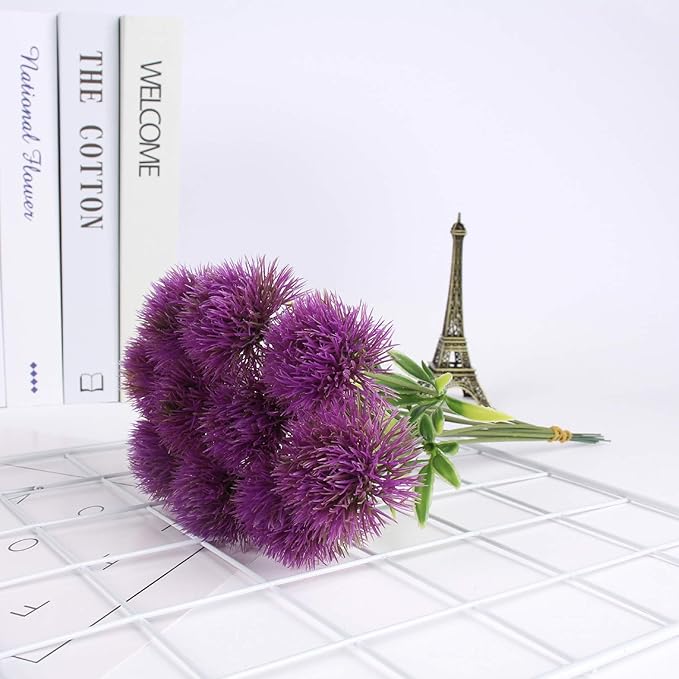 CATTREE Artificial Dandelion Flowers, Plastic Plants Shrubs Bushes Fake Grass Wedding Indoor Outdoor Home Garden Verandah Centerpieces Arrangements Party Decoration Planting Filler - Purple 10 Pcs