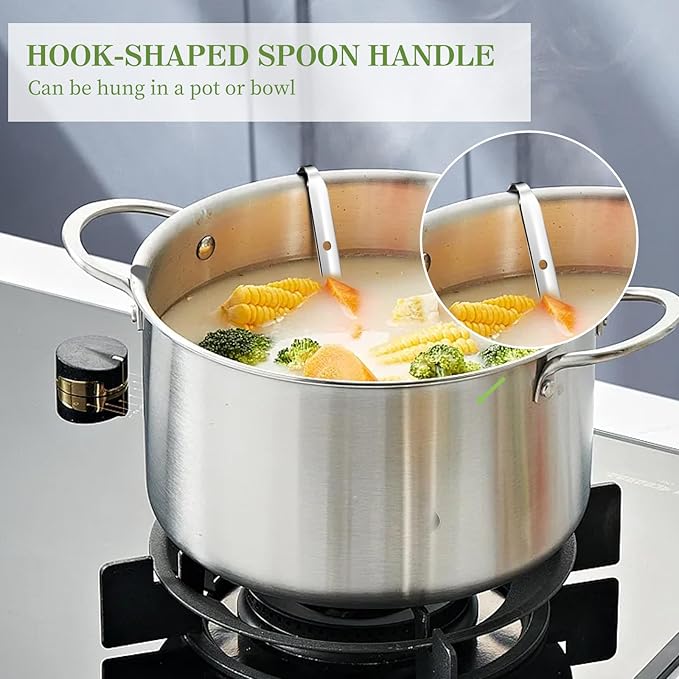 8pcs Stainless Steel Ladle 2 Oz Soup Ladle 10" long Spoon Heavy-Duty Metal Spoon Sets big spoons for cooking Serving Soups, Gravy, Portioning, Stirring