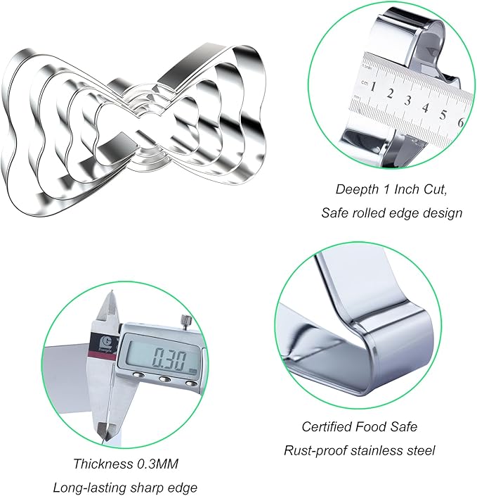 Bow Tie Cookie Cutter Set - 5 inch, 4 inch, 3 inch, 2 inch - 4 Piece Little Man Father's Day Cookie Cutters Shapes Molds - Stainless Steel