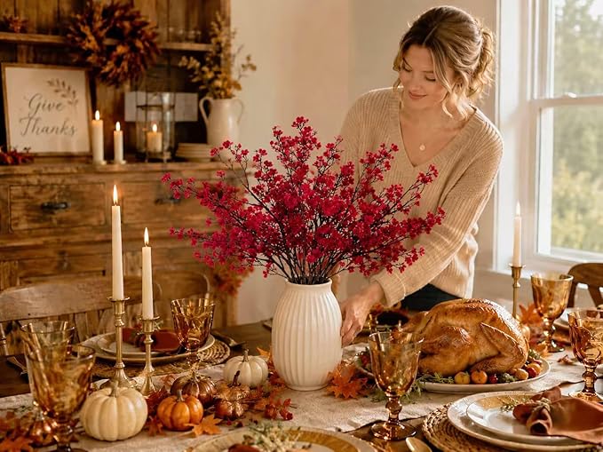 Mandy's Burgundy Artificial Baby’s Breath Flowers 6 Bundles Silk Gypsophila, 18.5 Inch European Style Modern Home Decor Centerpiece, Neutral Wedding Flower Arrangements