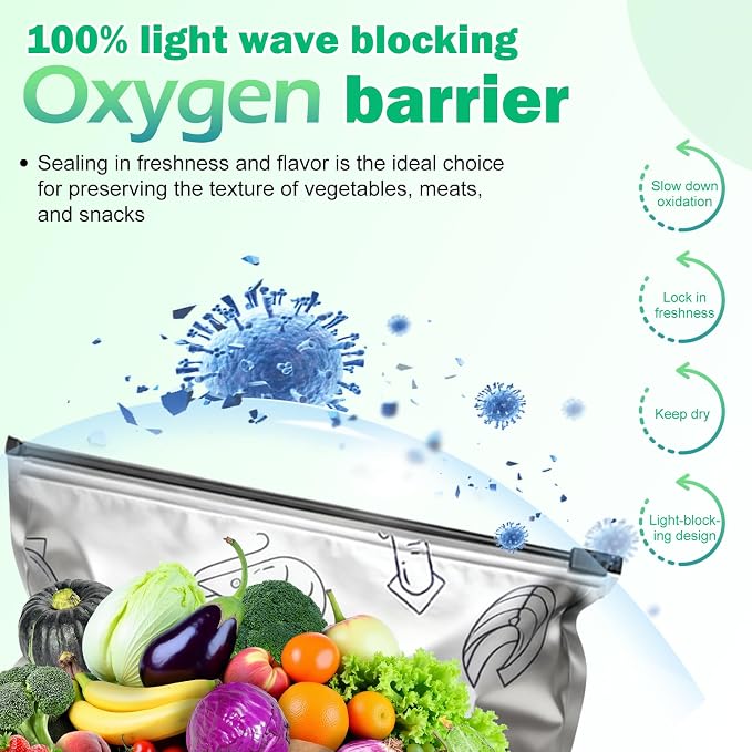 90PCS Reusable Aluminum Foil Sealable Storage Bags, Upgrade Vacuum Zipper Pouches for Food, Stand Up Foil Sealable Bags with a Stand-Up Bottom Design Preservations Bags for Vegetable Fruit Meat (90)