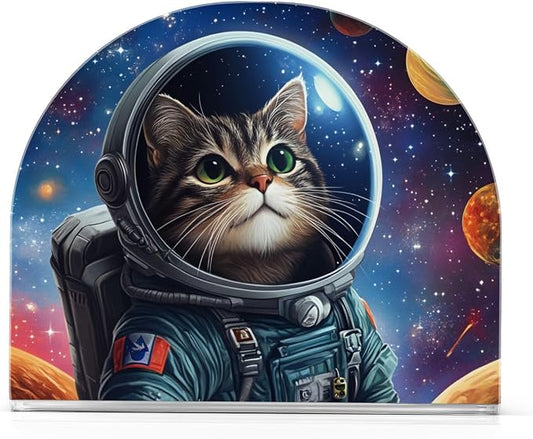 Fustylead Outer Space Themed Astronaut Cat Napkin Holder for Table Acrylic Vertical Napkin Holders for Paper Napkins Decor Napkin Dispenser for Home Party Dining Cocktail Kitchen Accessories