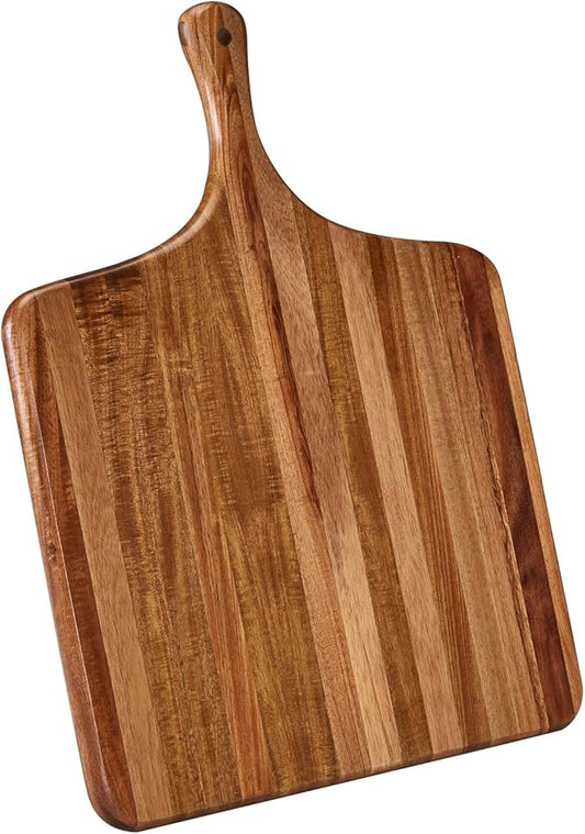 Large Acacia Wood Cutting Board with Handle - Wooden Charcuterie Board, Chopping Board for Kitchen, Meat, Cheese, Vegetable, Fruit and Snack Board, Decorative Serving Board for Counter, 17"x13"